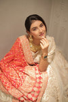 OFF WHITE RAW SILK RAJWADI BRIDAL LEHENGA WITH SELF THREAD AND ZARDOSI WORK