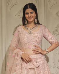 PASTEL PINK RAW SILK BRIDAL LEHENGA WITH FINE ZARDOSI EMBROIDERY