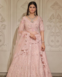 PASTEL PINK RAW SILK BRIDAL LEHENGA WITH FINE ZARDOSI EMBROIDERY
