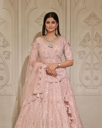 PASTEL PINK RAW SILK BRIDAL LEHENGA WITH FINE ZARDOSI EMBROIDERY