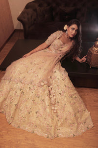 IVORY 3D FLORAL LEHENGA EMBELLISHED WITH CUT-WORK DETAILS & SEQUINS