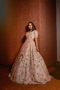 IVORY 3D FLORAL LEHENGA EMBELLISHED WITH CUT-WORK DETAILS & SEQUINS