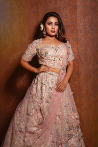 IVORY 3D FLORAL LEHENGA EMBELLISHED WITH CUT-WORK DETAILS & SEQUINS