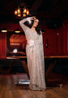 CHAMPAGNE GOLD DRAPED SAREE EMBELLISHED WITH INTRICATE PEARL & MIRROR WORK