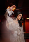 CHAMPAGNE GOLD DRAPED SAREE EMBELLISHED WITH INTRICATE PEARL & MIRROR WORK