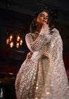 CHAMPAGNE GOLD DRAPED SAREE EMBELLISHED WITH INTRICATE PEARL & MIRROR WORK