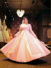 PEACH NET FRONT OPEN FULL HAND EMBROIDERED LEHENGA SET EMBELLISHED WITH PEARLS