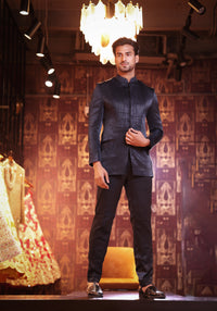 SUEDE BLUE PINTEX BANGHGALA SET EMBELLISHED WITH ZARDOSI WORK AND SEQUINS