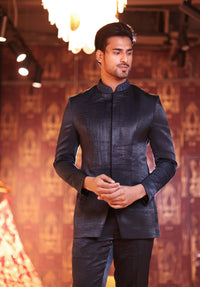 SUEDE BLUE PINTEX BANGHGALA SET EMBELLISHED WITH ZARDOSI WORK AND SEQUINS