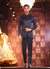 SUEDE BLUE PINTEX BANGHGALA SET EMBELLISHED WITH ZARDOSI WORK AND SEQUINS
