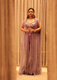 ONION PINK SATIN DRAPED SAREE WITH JACKET