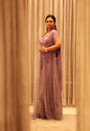 ONION PINK SATIN DRAPED SAREE WITH JACKET