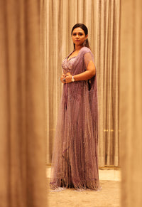 ONION PINK SATIN DRAPED SAREE WITH JACKET