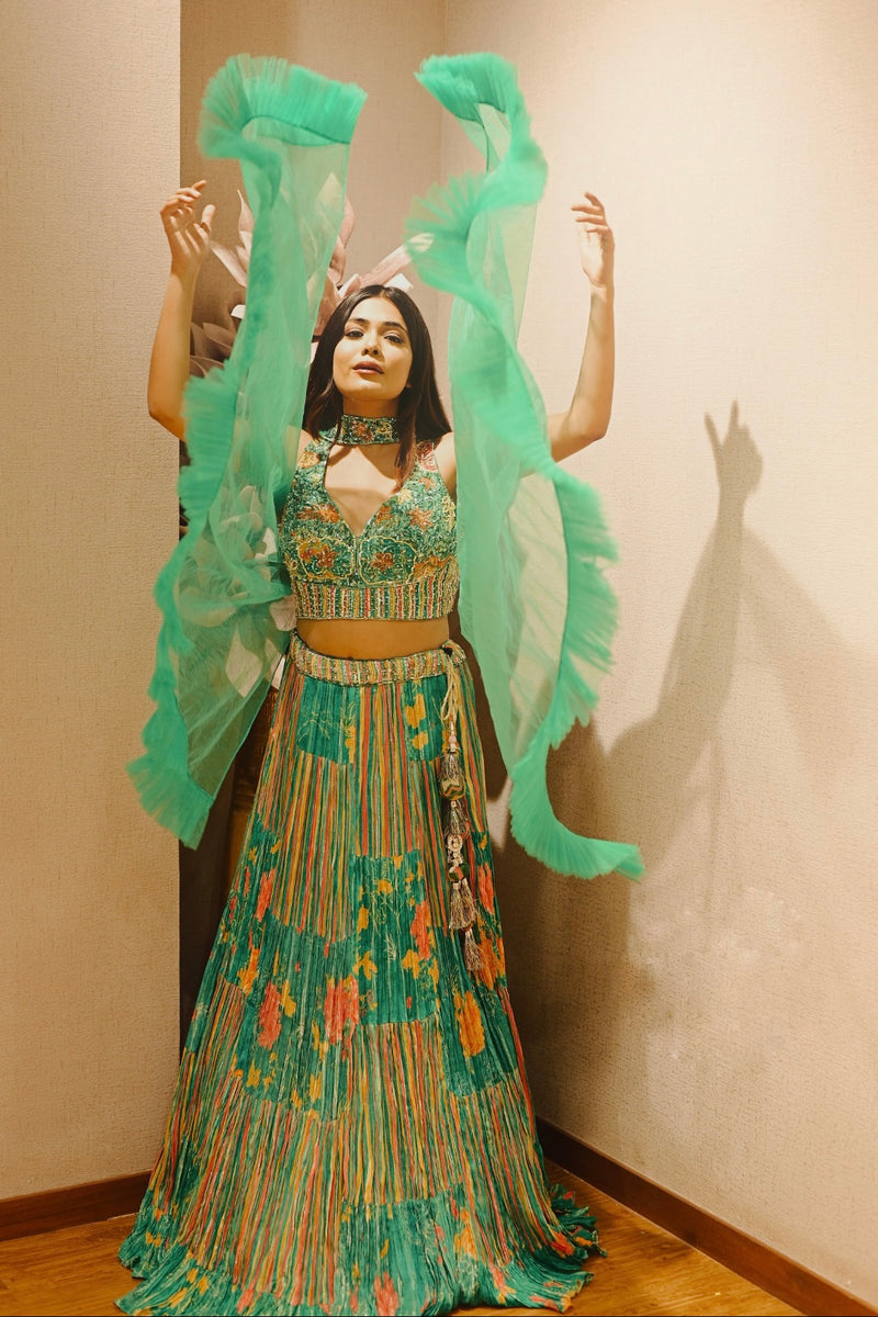 GREEN MULTI COLOR LEHENGA