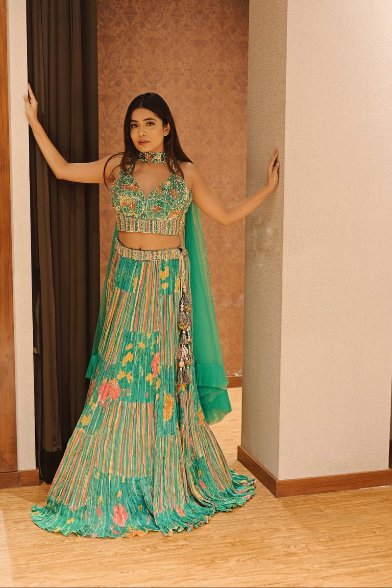 GREEN MULTI COLOR LEHENGA