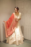 OFF WHITE RAW SILK RAJWADI BRIDAL LEHENGA WITH SELF THREAD AND ZARDOSI WORK